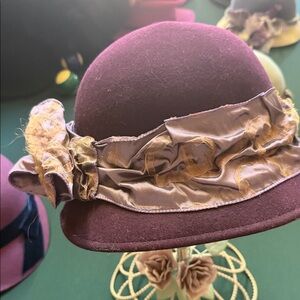 Chic Plum Cloche Hat with Ruffled Trim
